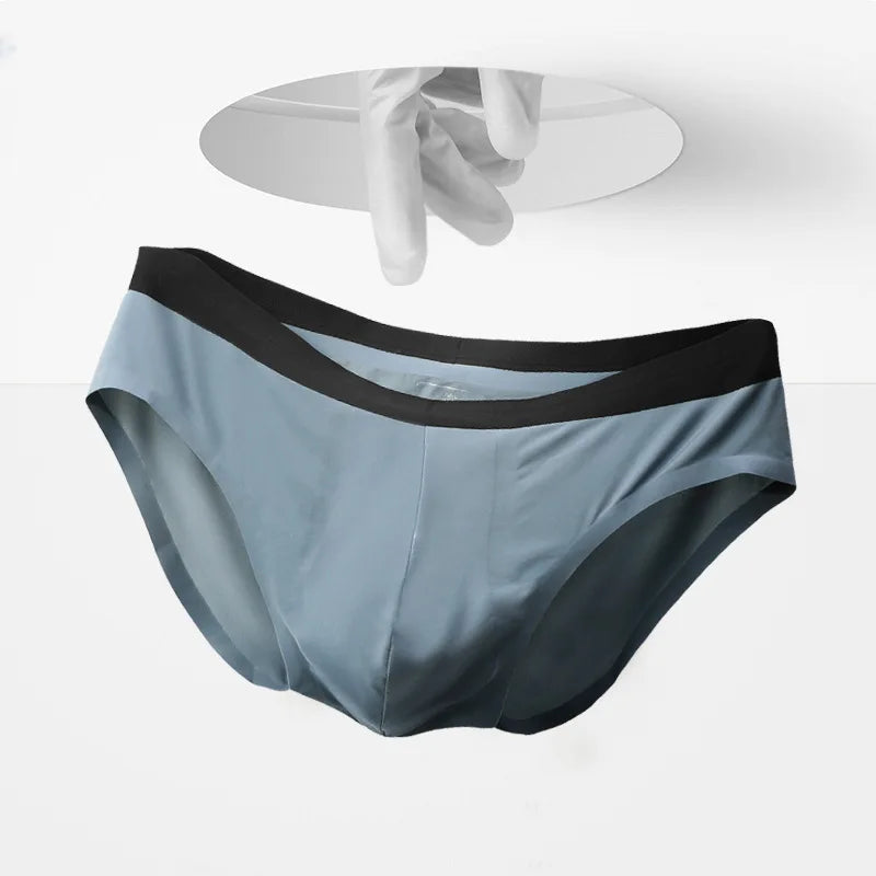 4pcs LORIEN CREST ice silk Men's underwear seamless ultra-thin double-layer crotch breathable men's briefs mid-waist sexy&light