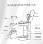 HiBREW 3 in 1 America Drip Coffee Machine Pour Over Coffee Maker Glass Teapot Hot Tea Maker  750ML H12