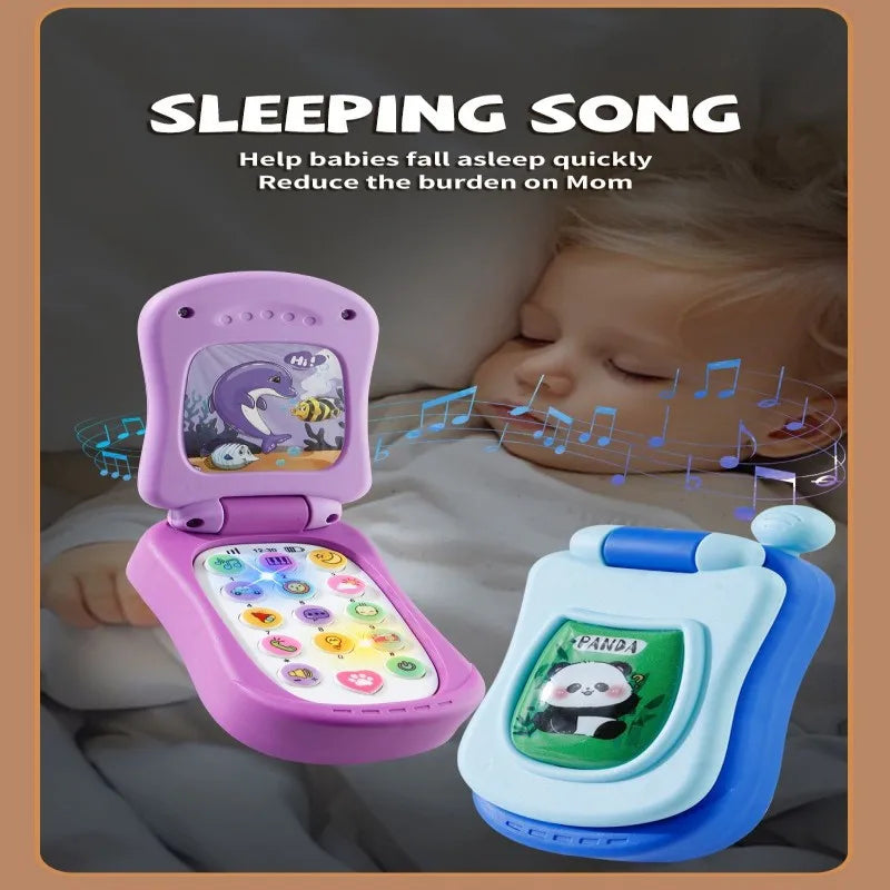 Puzzle early education music mobile phone cartoon simulation flip phone baby toy 61 children's gift English