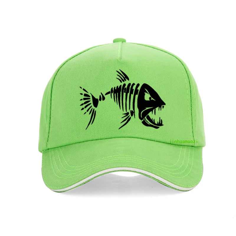 Men Outdoor Fishing Cap Fishing Hat Baseball Golf Hunting Cap with Cartoon Fish Bones snapback hat