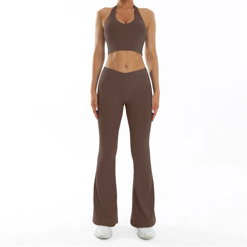 Scrunch Sports Suit Women's Yoga Set Gym Wear Sexy Sports Bras and Flared Leggings Sets Fitness Outfits Female Workout Clothes