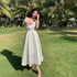 Horetong Bow Slash Neck Sexy Dress Summer Women White Fairy Elegant A-Line Midi Dresses Female Party Prom Clothes Vestdios