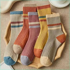 5 Pairs Striped Print Socks for Women Comfy Soft Mid Tube Socks Winter  Harajuku Funny Casual Sock Women's Stockings Hosiery