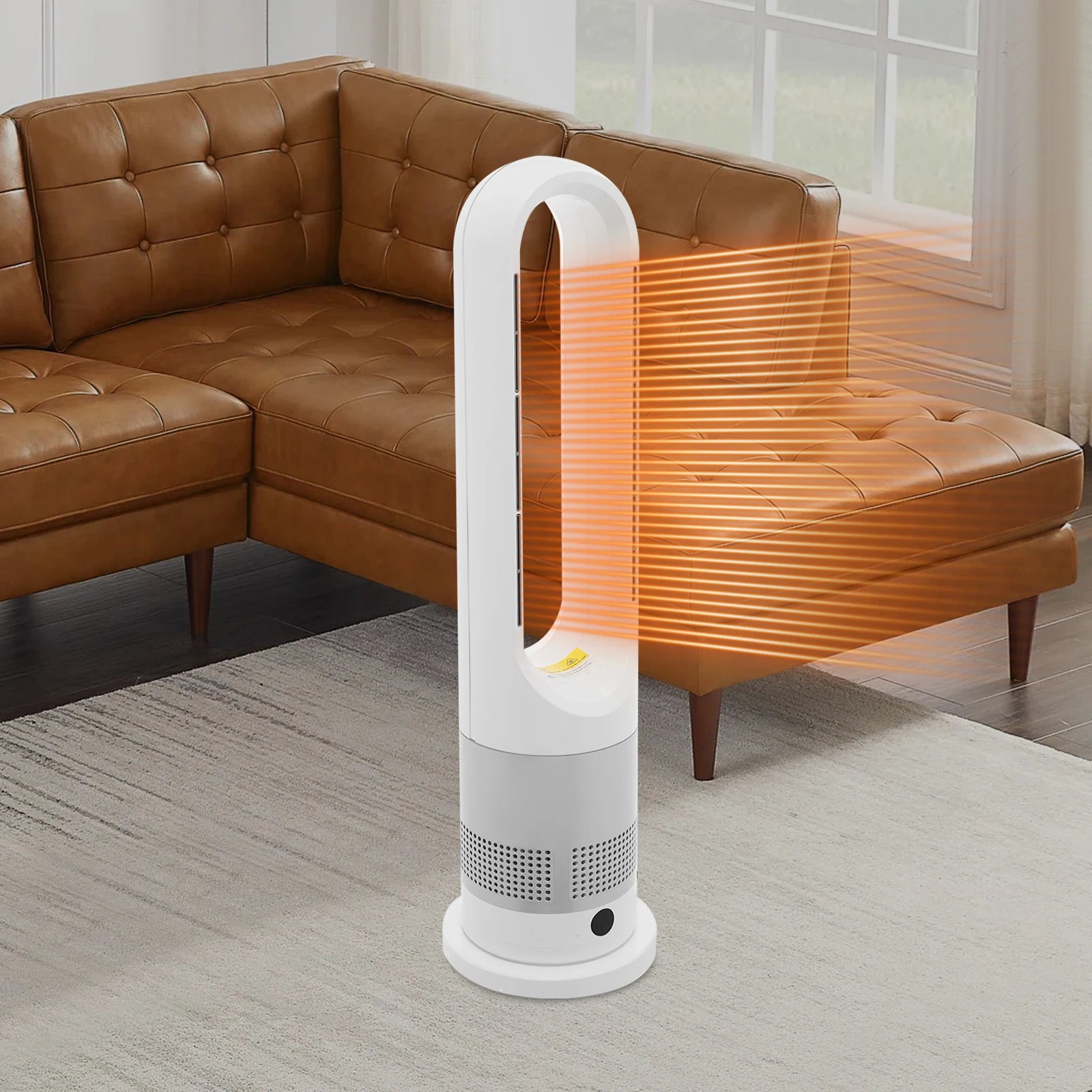 Year-Round Dual Mode Cooling Heating Tower Fan W/Remote 1200W Heater 8 Speeds 9H Timer 80° Oscillation Safe Bladeless