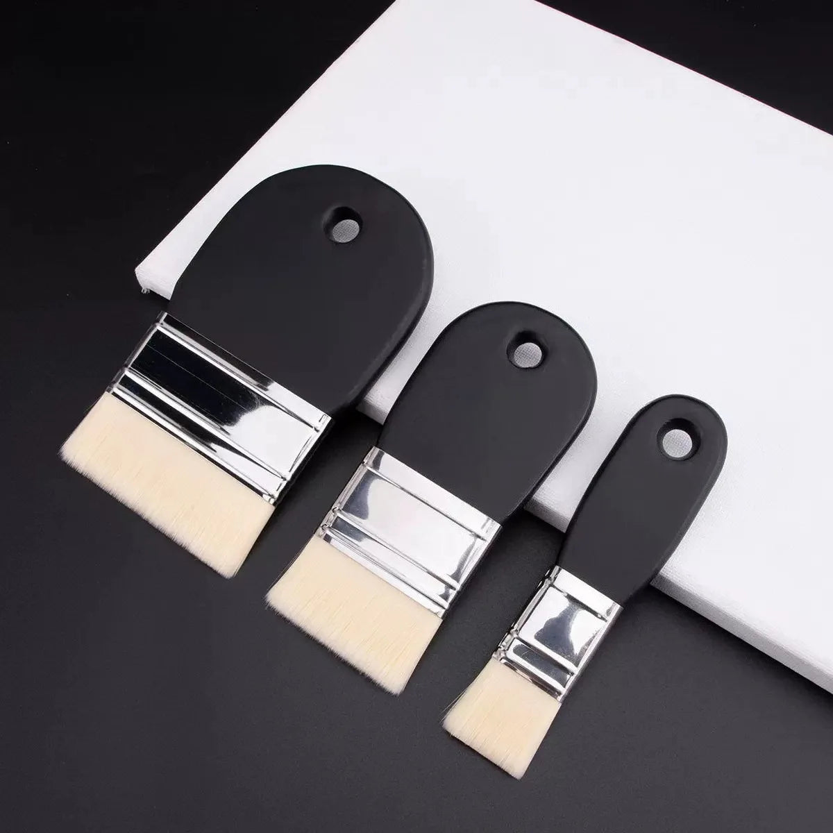 Oil Painting Nylon Pen Set Gouache Acrylic 3 Pcs Small/Medium/Large Sizes Flat Head Brush Wood Handle Painting Tools for Fine
