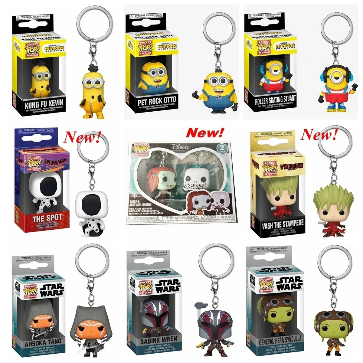 2026 Funko Keychains Ranger Red Blue Pink Minion Kevin Otto Stuart Spider Spot Vash Ahsoka Inuyasha Homer Sam Sally Figure Toys
