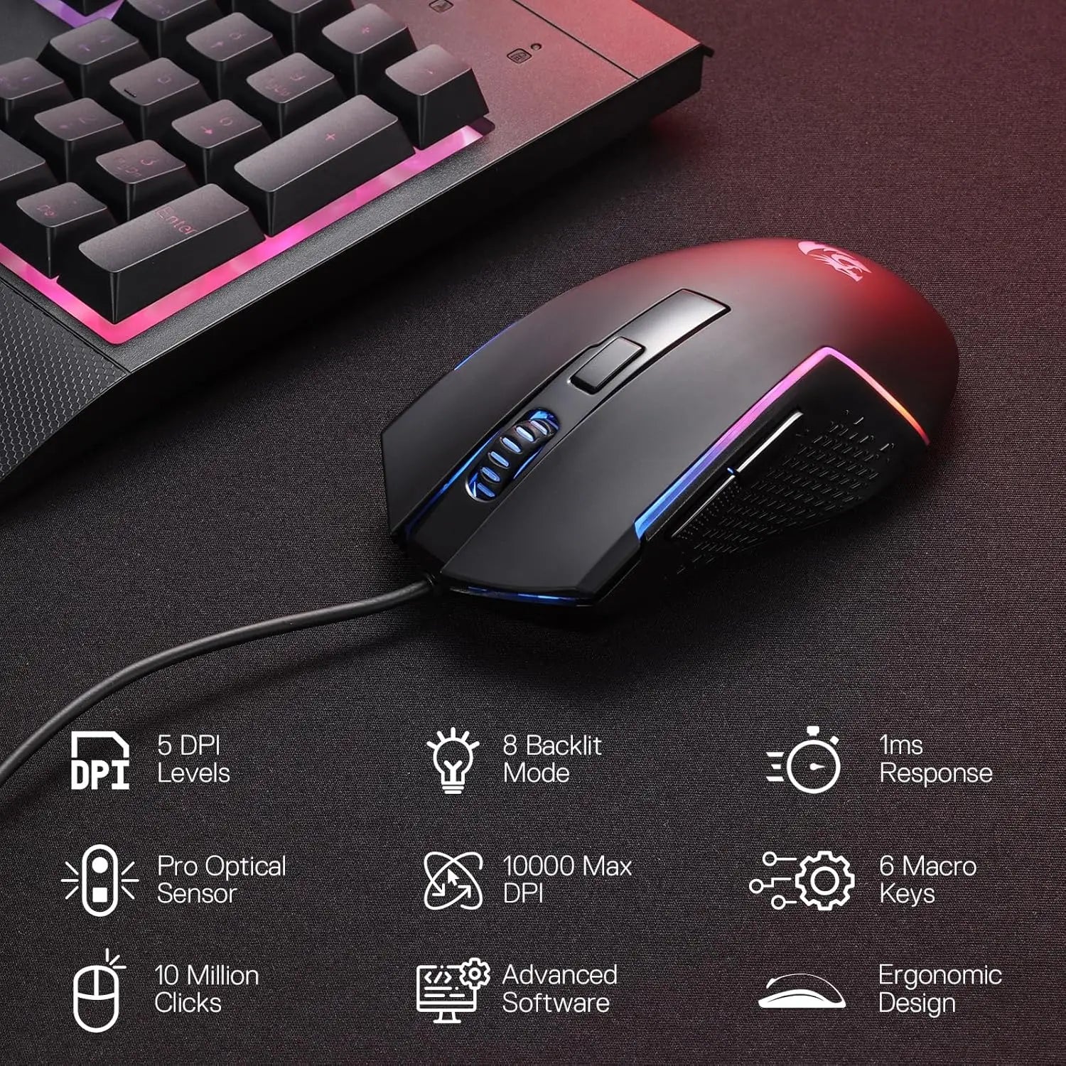 Redragon S151 Gaming Keyboard & Mouse Combo, 104 Keys K525 Wired RGB Membrane Keyboard and 10000 DPI Wired M616 Gaming Mouse Secondary image