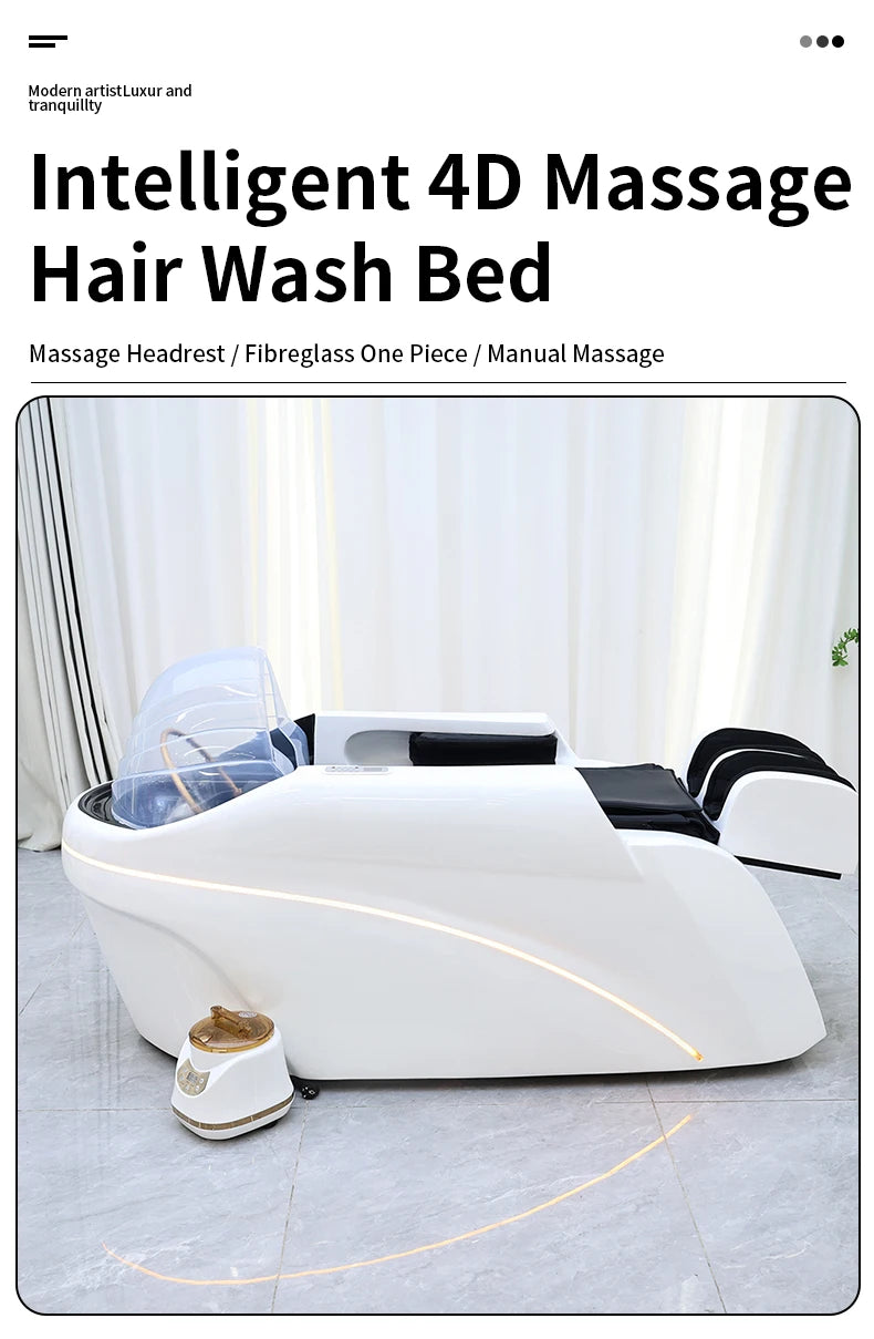 Salon Head Spa Synthetic Leather Head Therapy Beds Automatic Massage Shampoo Bed Comfortable Ergonomic Design High Density Spong
