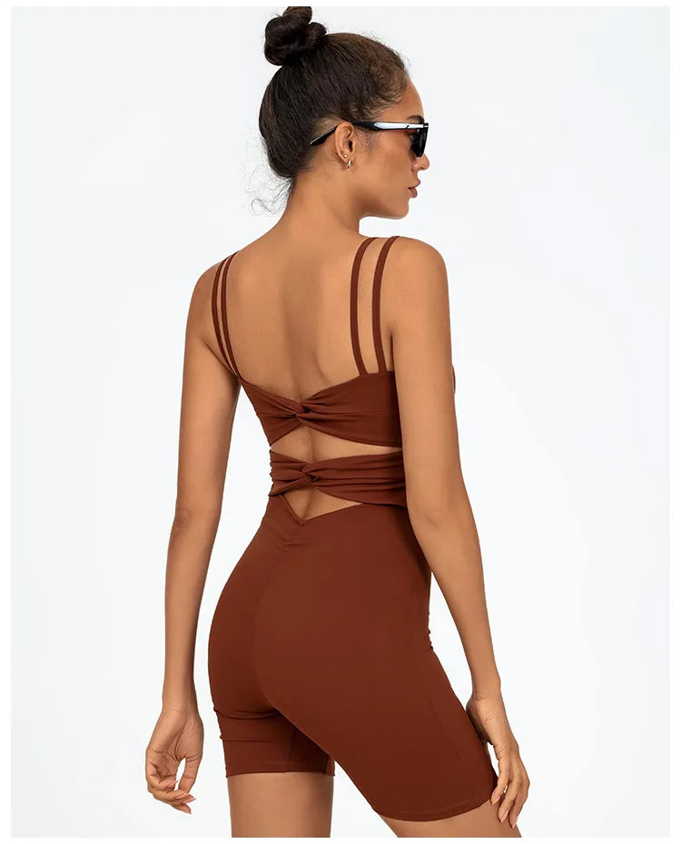 Greenora Women's Workout Romper Sexy Backless Yoga Jumpsuit Slim Fit Bodysuit Fitness Activewear Sleeveless Sportswear One Piece