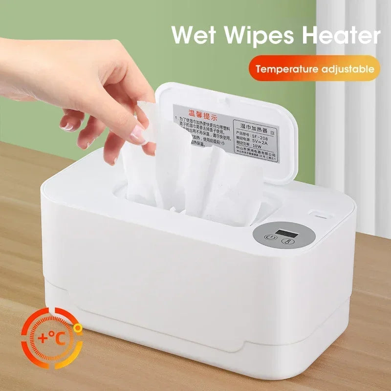 Baby Wipe Warmer Heater with LED Display, Wet Towel Dispenser Portable USB Charge Baby Wipe Warmer Napkin Heating Box Home/Car Main image