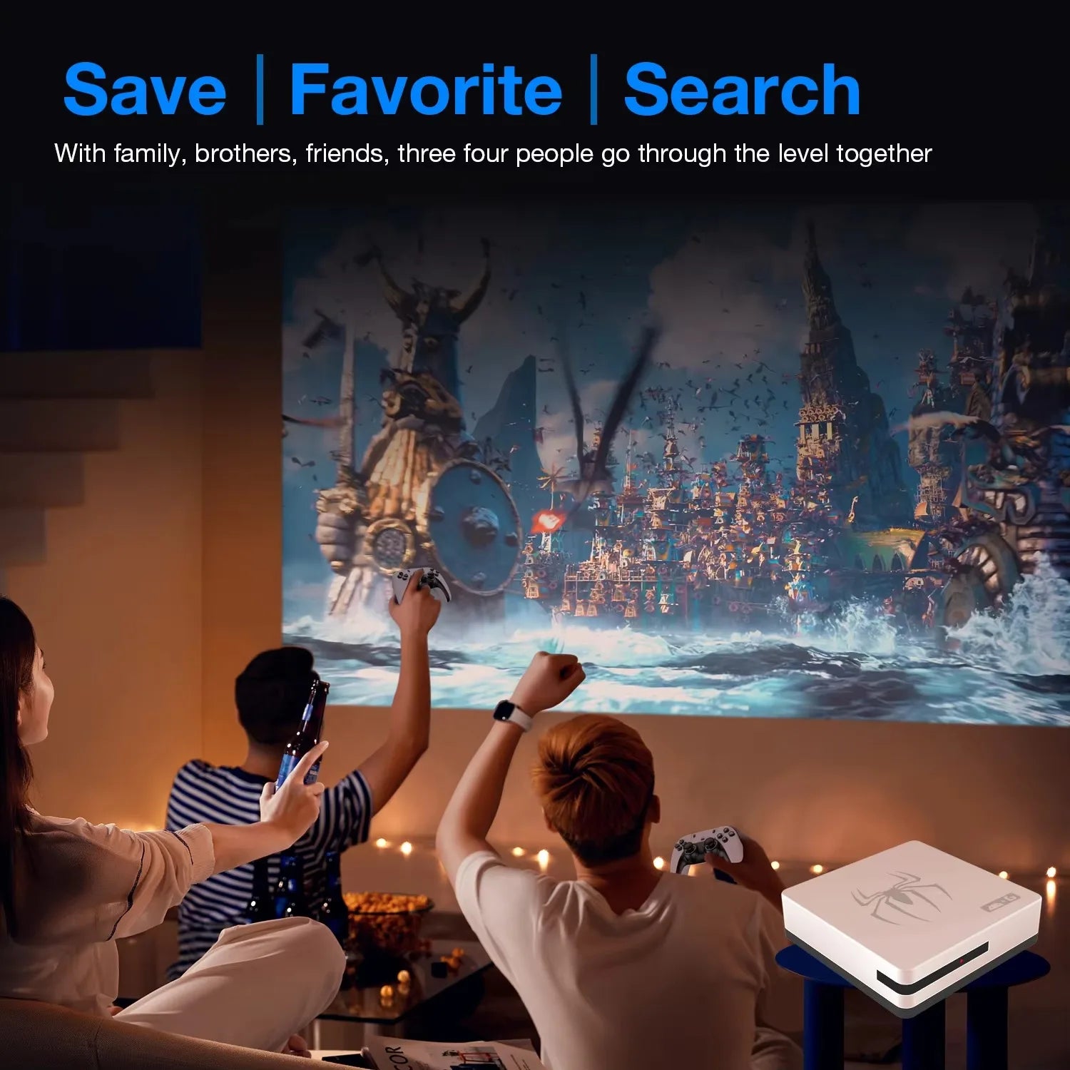 Dual-system TV Game Box G7,G8 8K 3D, supports two players, 60000 classic retro arcade games, includes 2.4G wireless controllers.