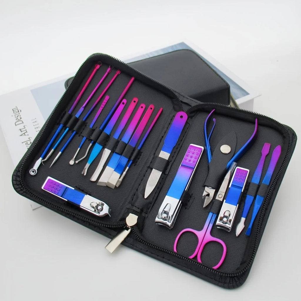 6-18pcs Set Professional Stainless Steel Manicure & Pedicure Kit Precision Nail Care with Travel Case with Nail Clipper Scissor