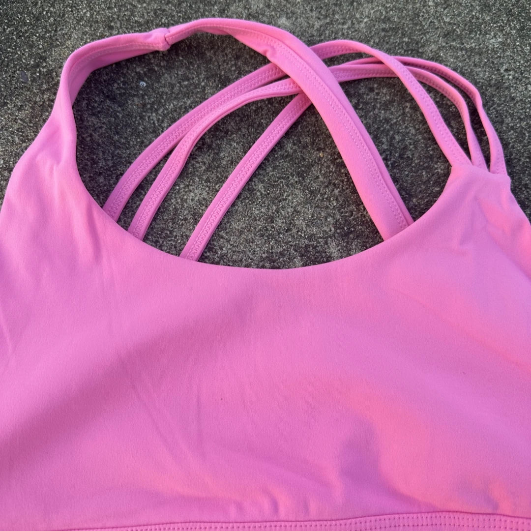 Solid Color High Waist Gym Yoga Short Legging Set Tight Women Cross Back High Impact Shoulder Strap Fitness Bra Top Sportwear