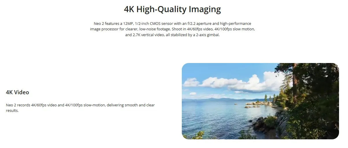 Global Version DJI Neo 2 Camera Drones 4K High-Quality Imaging 1/2-inch CMOS Sensor 4K/60fps Video And 4K/100fps Slow-motion Easy for Beginners