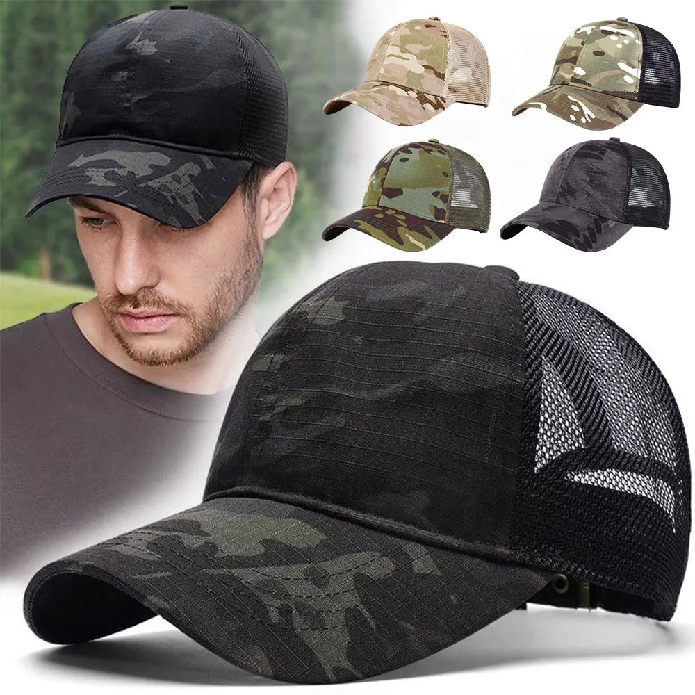 Outdoor Baseball Caps Adjustable Snapback Hat Breathable Mesh Sunscreen Hat Sports Hunting Hiking Camping Anti-UV Baseball Caps