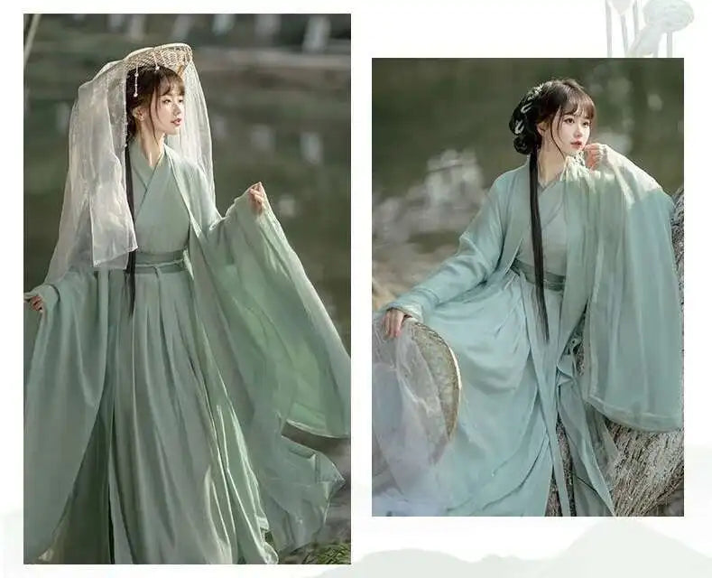 China Traditional Hanfu Women Evening Dresses Elegant Fairy Skirt Loose Big Sleeves Elegant Dress Banquet Dance Clothes Spring