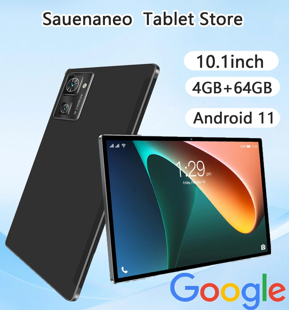 Sauenaneo PC Tablet 4GB RAM  64GB ROM (1TB Expansion) Supports Google Office Dual SIM Cards Dual cameras Android 11