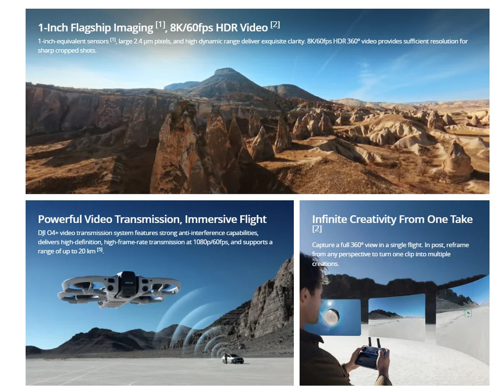 DJI Avata 360 Drone 1-Inch Sensor 8K HDR Panoramic Drone 4K Single Lens Mode 20km Range 4G Enhanced Transmission FPV Quadcopter Avata 360