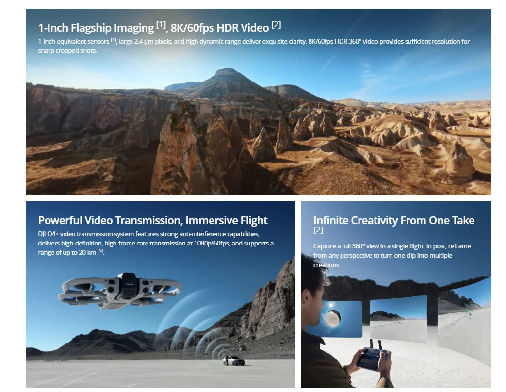 DJI Avata 360 Drone 1-Inch Sensor 8K HDR Panoramic Drone 4K Single Lens Mode 20km Range 4G Enhanced Transmission FPV Quadcopter Avata 360