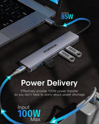 FORIDA USB Hub Type C 10Gbps USB C Splitter PD 100W Power Charging USB 3.2 Gen2 Adapter for Laptop MacBook Desktop Tablet