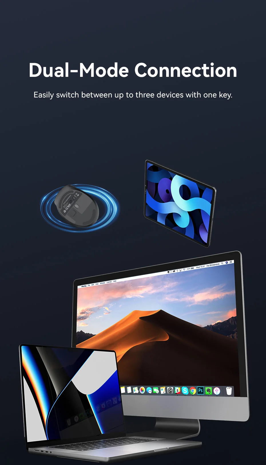 Vention Wireless Bluetooth 5.1 Mouse USB 2.4G Dual-Mode Ergonomic 4000 DPI Mute 6 Button Mouse for MacBook Tablet Laptop PC Mice