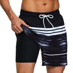 ESCATCH 2026 New Arrival Mens Swimming Trunks Compression Liner 2 in 1 Printing Quick-Dry Gym Sports Mens Shorts Zipper Pockets