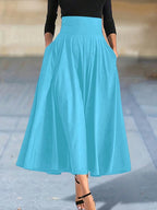 New In Dresses Solid Color A-line Skirts for Woman Clothing High Elastic Waist Long Skirt Women With Bow Elegant Women's Skirts