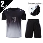2-Piece Men's Summer Quick drying Sports Suit Loose And Breathable Short Sleeved T-shirt Running And Fitness Black Pocket Shorts