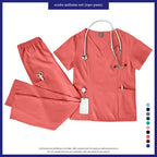 Niaahinn Scrubs Uniforms Sets Wholesale Medical Scrub Stretch Suit Healthcare Nursing Uniform Unisex Surgical Uniforms Woman Men