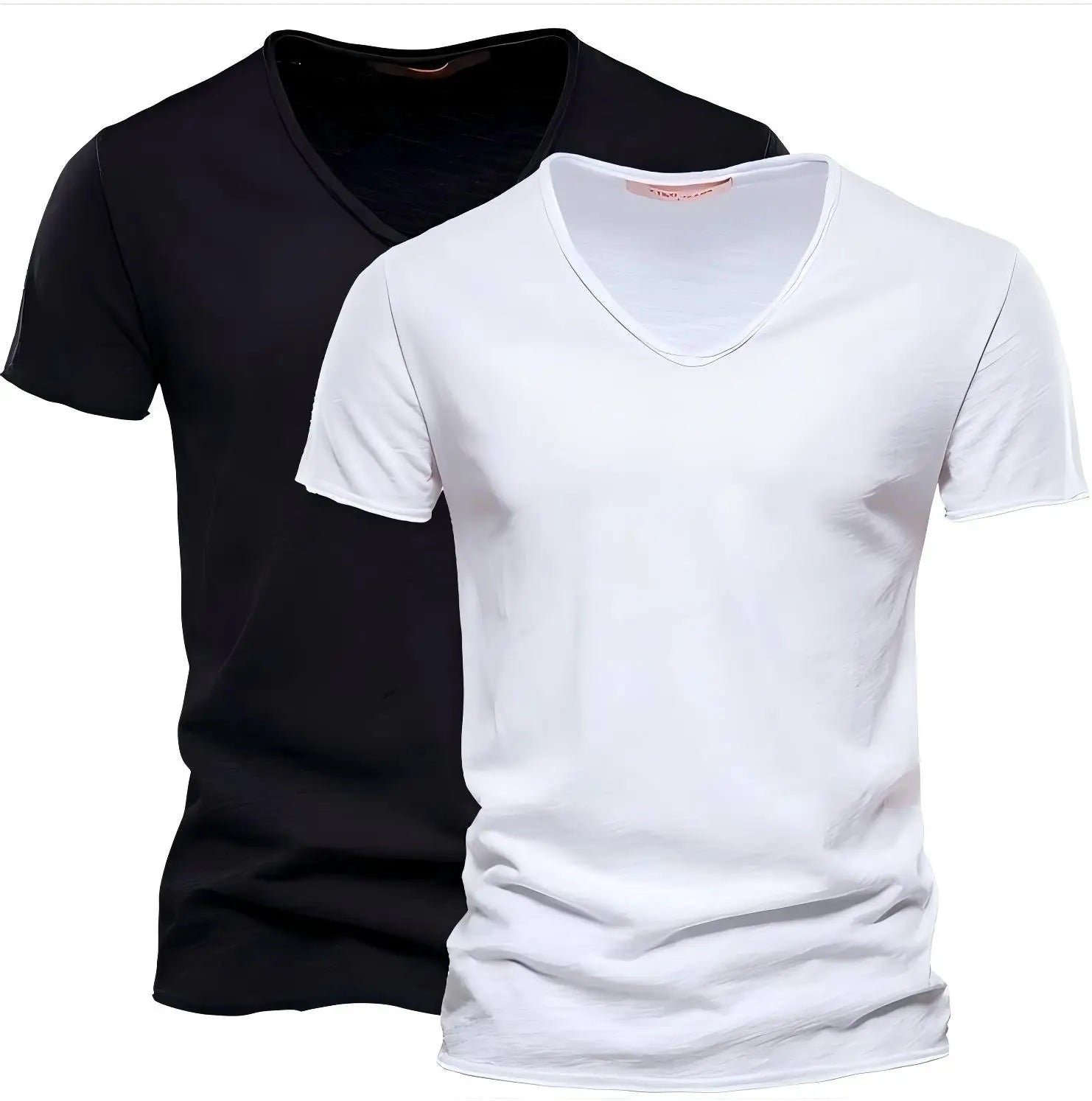 Spring Summer Cotton T Shirts Men 2025 Simple VNeck Stretch Solid New Tops Clothing Casual Tshirt Man Streetwear Cool Tee Shirts