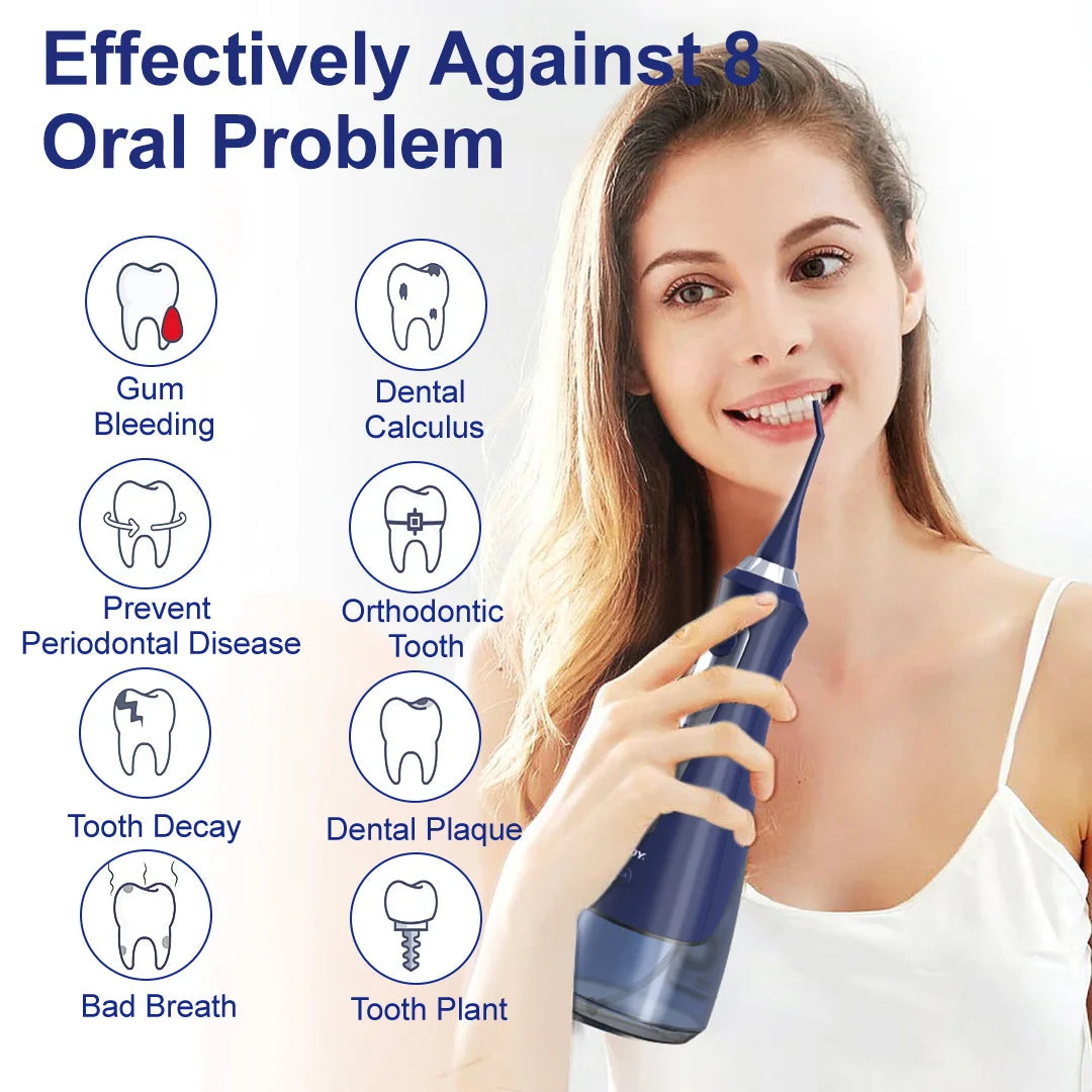 SEJOY Water Flosser Irrigator Dental Teeth Whitening strips Portable 230ML Tank 5 Modes 8 Jet Tips Washing Machine for Home