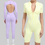 Women's Yoga Jumpsuit Hip Lift Sports Fitness Removable Padding Backless Zipper Leggings One-Piece Running Workout Gym Jumpsuit