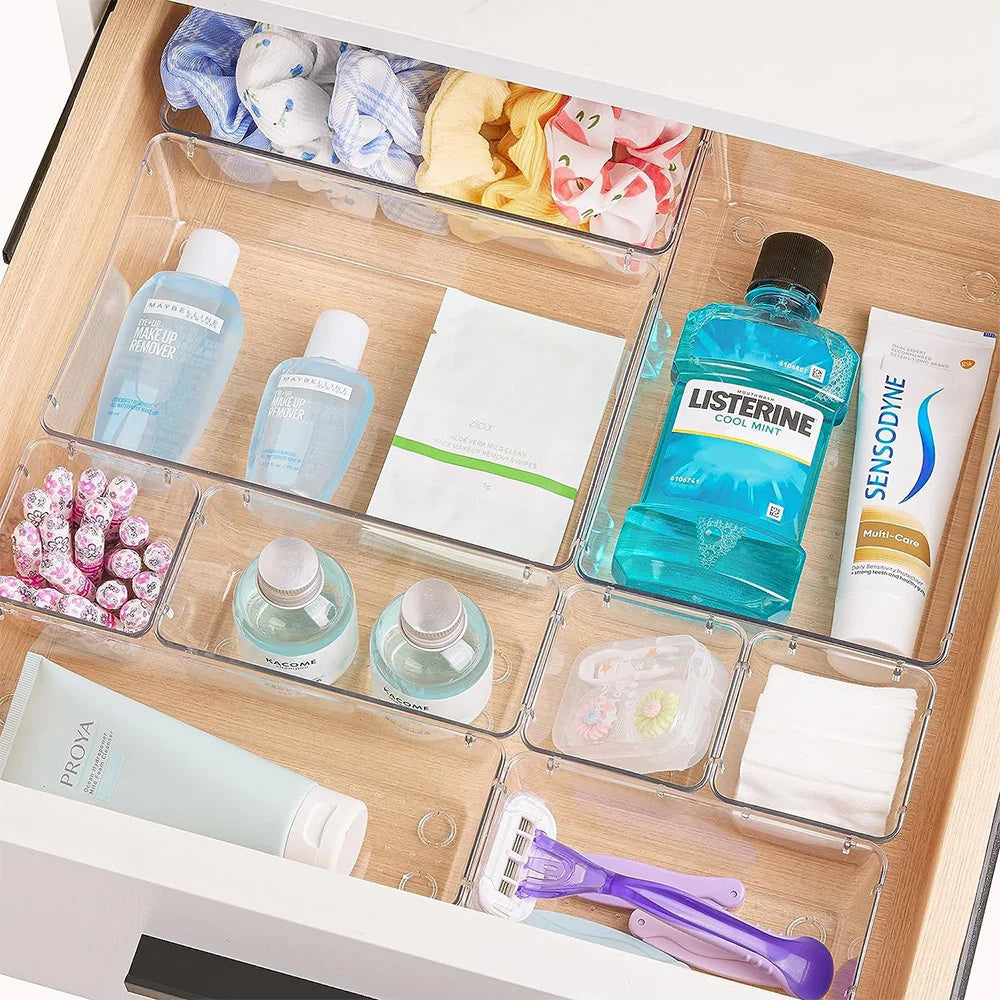 25pc Drawer Organizers Set Clear Plastic Desk Dividers Bins Bedroom Dresser Office Storage Box for Makeup Jewelries Gadgets Secondary image