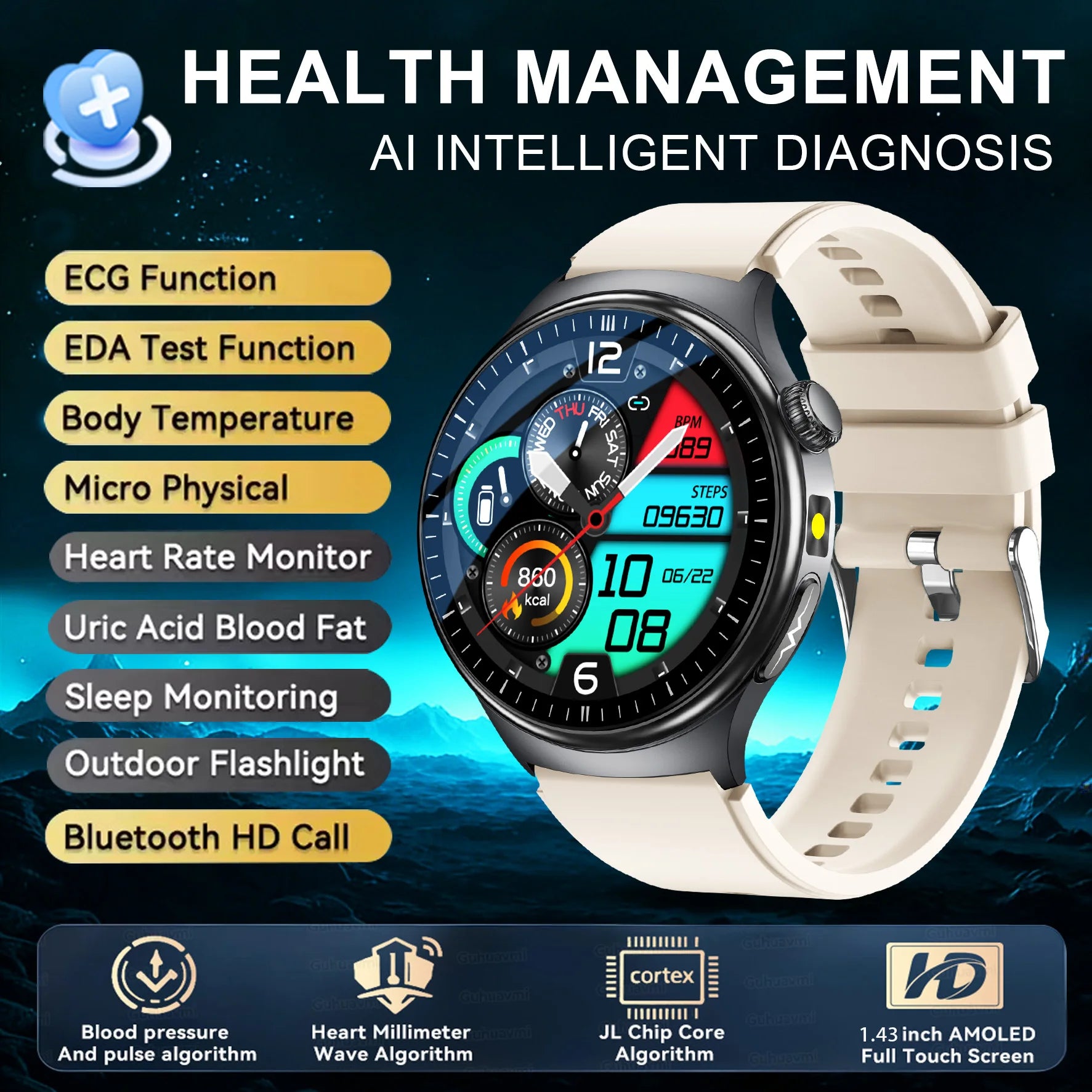 2026 New Accurate Body Health analysis Smart Watch Men ECG Blood lipids Uric acid Blood Pressure Body Fat Voice Call Smartwatch