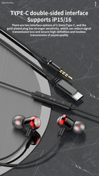 EARDECO TypeC/3.5mm Wired Headphones with Mic Volume Control Music Headset with Bass Phone Earphones for Samsung Huawei Xiaomi