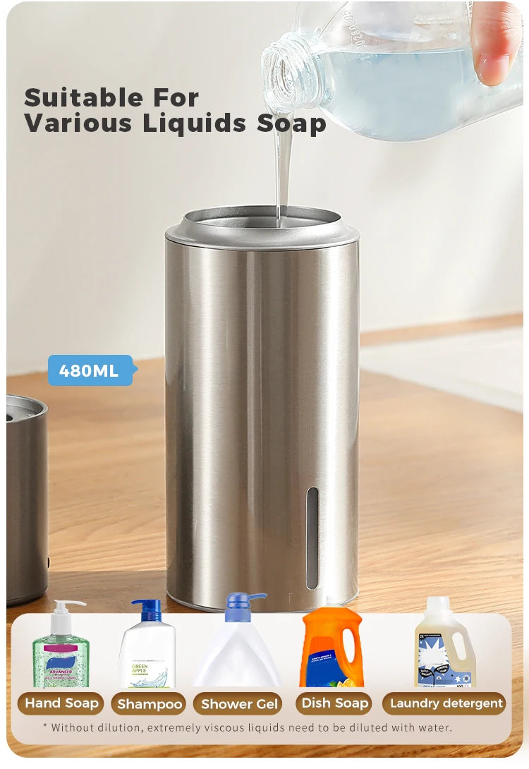 480ml Kitchen Soap Dispenser Automatic Sensor Hand Sanitizer Machine Intelligent Electric Body Wash Soap Dispenser 304 Stainl
