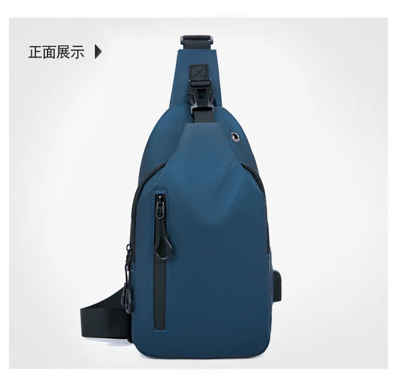 Men Bag Fashion New Solid Color Men Chest Bag Outdoor Casual Fashion One Shoulder Crossbody Bag Nylon USB Charging Shoulder Bags