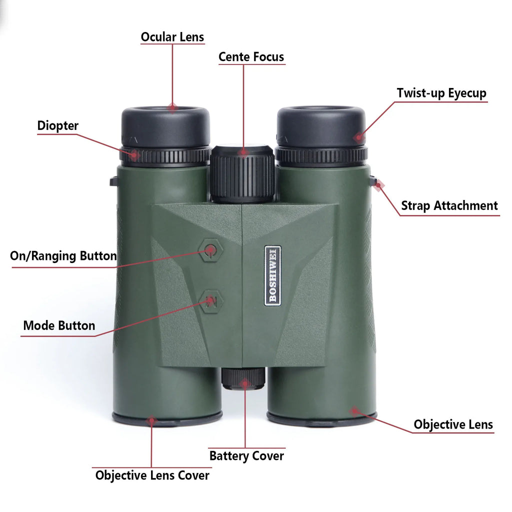 BOSHIWEI 10x42 HD Binoculars with Laser Rangefinder IPX7 Waterproof Ergonomic Design for Long Time Outdoor Viewing and Measuring
