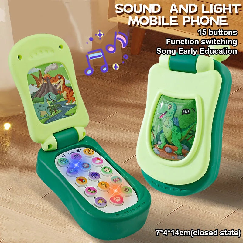 Puzzle early education music mobile phone cartoon simulation flip phone baby toy 61 children's gift English