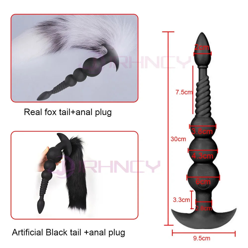 3-10cm Huge Anal Plug with Tail Sex Toys for Adult Games Couples DIY Cosplay Big Butt Plug Silicone Soft Long Anal Beads Women