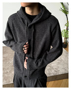 New Casual Luxury Hooded Knitted Cardigan For Man Korean Fashion Loose Button-up Sweater Y2K Vintage Streetwear Knitwear Coat