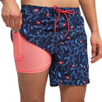 ESCATCH 2026 New Arrival Mens Swimming Trunks Compression Liner 2 in 1 Printing Quick-Dry Gym Sports Mens Shorts Zipper Pockets