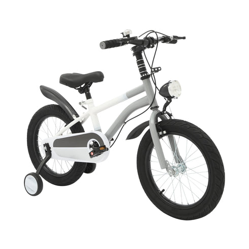16 Inch Children's Bicycle Carbon Steel Mountain Bike with Auxiliary Wheels & LED Light for 5-8 Years Old,Height Adjustable,60Kg