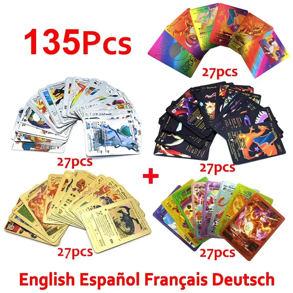 30-165pcs Gold Pokemon Colorful Card Set Black Vmax Vstar Sliver GX Box Pikachu Carta Charizard German French Spanish Game Cards