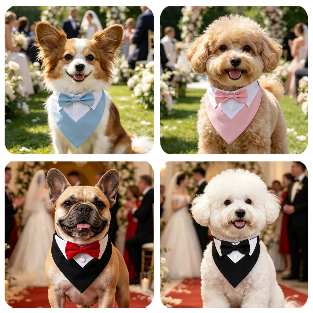 Sucado Bow Tie Dog Collar Tuxedo Bandana Adjustable Formal Puppy Triangle Neck Wear for Wedding Birthday Dress-up Cosplay Party