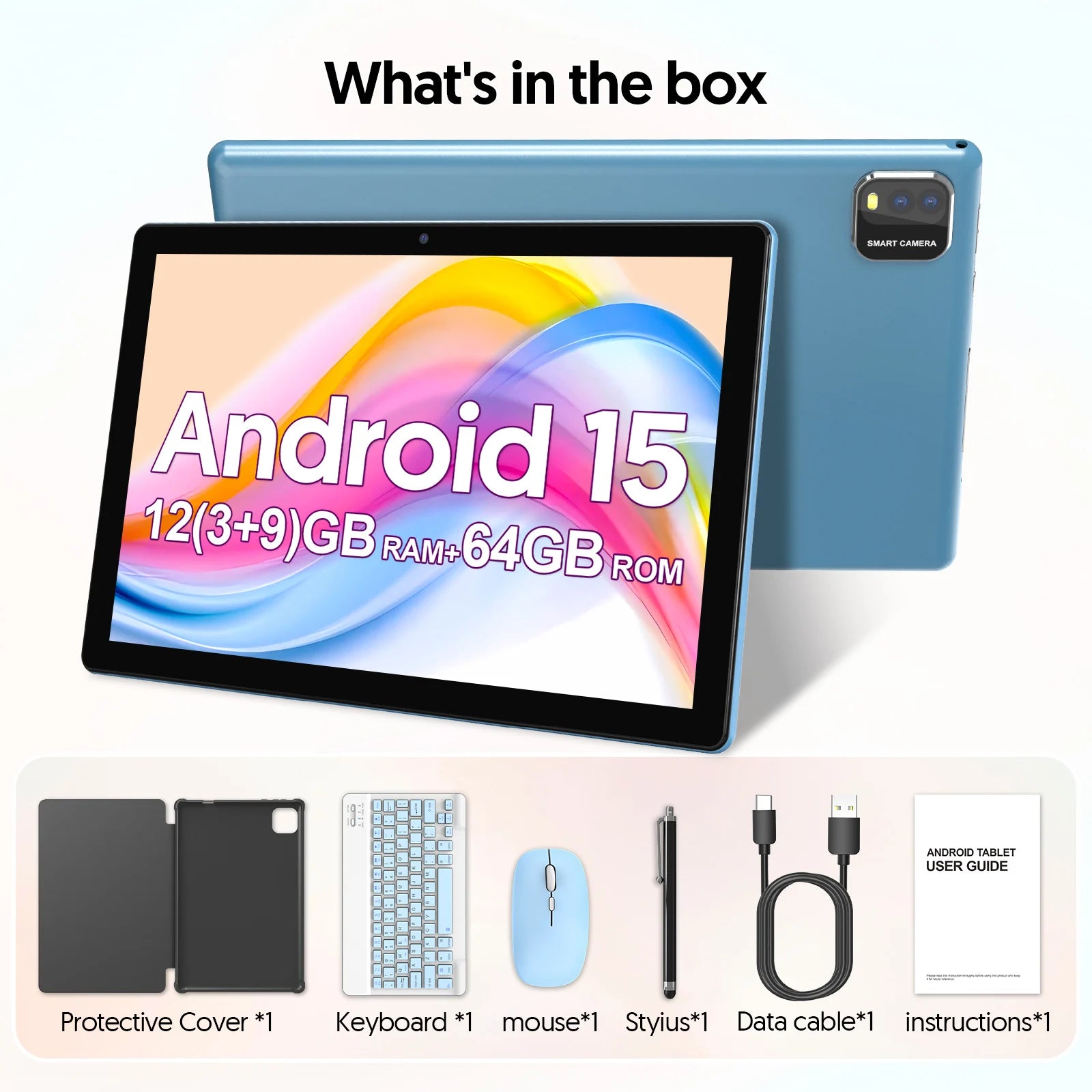 Latest Global Version Android 15 Tablet, 10-inch Tablet, Quad-core Processor, 1280*800 Resolution, 12 (3+9) GB RAM, 64GB Storage