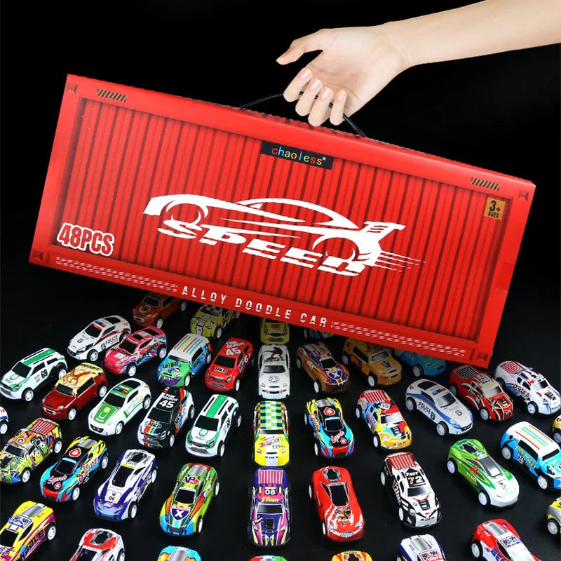 48pcs Metal Iron Alloy Cars Truck Toys Train Track Set Slot Car Models for Children's Toys Boy Miniature Trolleys Christmas Gift Main image