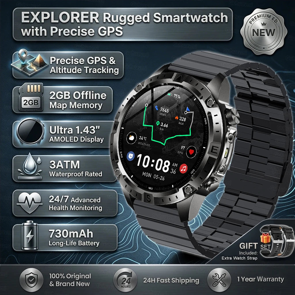 Smart Watch for Men GPS Offline Maps 2G ROM 10ATM Waterproof Heart Rate Diving Skiing Hiking Rugged Durable Smartwatch Men Women