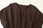 KONDALA 2026 Spring Summer Vintage Women Dress Fashion Single Breasted Sashes Draped V Neck Sleeveless Chic Brown Ladies Dresses