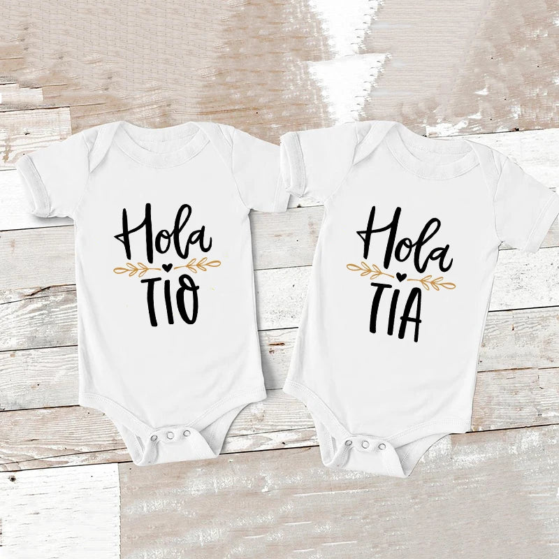 Hola Tio Tia Pregnancy Announcement Baby Bodysuit Jumpsuit Infant Clothing Casual Overalls Pregnancy Gift for New Aunt Uncle Secondary image